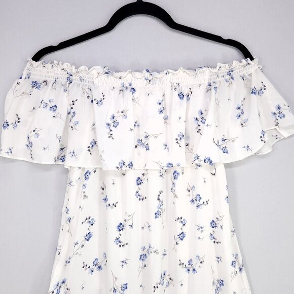 Rebecca Taylor Silk Dress Francine Size 4 Off-the-Shoulder Ruffle Floral No Belt - Picture 6 of 12